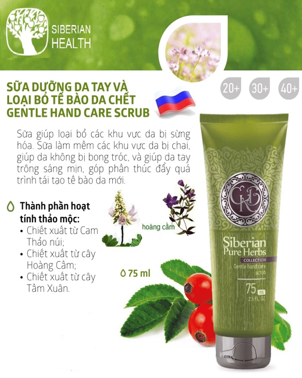 Sữa dưỡng da tay và loại bỏ tế bào da chết/Siberian Pure Herbs Collection Gentle Hand Care Scrub 